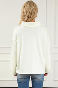 White Expose Seam Turtle Neck Side Slit Oversized Sweater | Tops/Sweaters & Cardigans