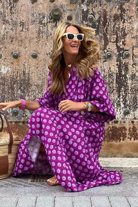 Maxi Dress | Purple Bohemian Puff Sleeve Dress