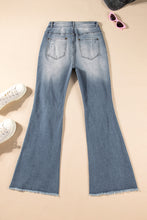 Load image into Gallery viewer, Dusk Blue Vintage Light Wash Ripped Raw Edge Flare Jeans | Bottoms/Jeans
