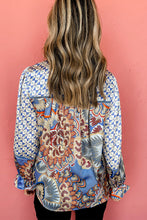 Load image into Gallery viewer, Sky Blue Mixed Floral Geometric Print Ruffled Long Sleeve Blouse | Tops/Blouses &amp; Shirts
