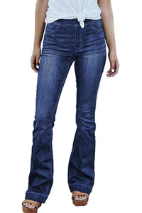 Blue High Rise Elastic Waist Flare Jeans | Bottoms/Jeans