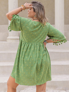 Plus Size Mini Dress | Tied Tassel Half Sleeve Dress