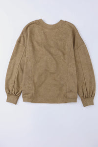 Oversized Sweatshirt | Khaki Exposed Seam Twist Open Back