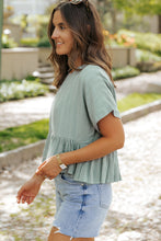 Load image into Gallery viewer, Laurel Green Textured Ruffled Hem Short Sleeve Blouse | Tops/Blouses &amp; Shirts
