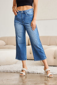 Judy Blue Full Size Braid Side Detail Wide Leg Jeans | Blue Jeans