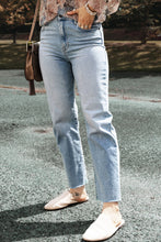 Load image into Gallery viewer, Light Blue Acid Wash Raw Edge Straight Jeans | Bottoms/Jeans
