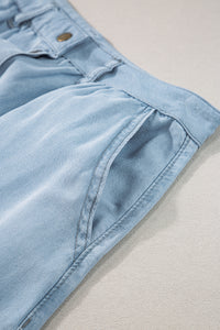 Denim Skirt | Mist Blue Fully Buttoned Long Skirt