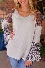 Load image into Gallery viewer, Leopard Sequin Patchwork Bell Sleeve V Neck Tunic Top
