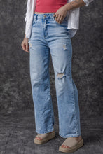 Load image into Gallery viewer, Light Blue High Rise Distressed Straight Leg Jeans | Bottoms/Jeans
