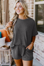 Load image into Gallery viewer, Carbon Grey Ribbed Textured Knit Loose Fit Tee and Shorts Set
