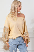 Load image into Gallery viewer, Waffle Knit Top | Apricot Sequin Patchwork Sleeve Open Back
