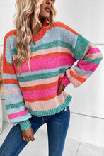 Load image into Gallery viewer, Multicolor Striped Knit Drop Shoulder Puff Sleeve Sweater | Tops/Sweaters &amp; Cardigans
