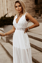 Load image into Gallery viewer, White Lace Maxi Dress | Slit Lace Detail V-Neck Dress
