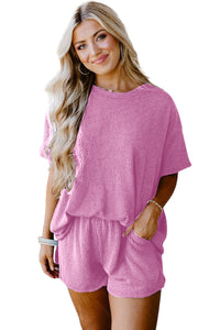 Phalaenopsis Ribbed Textured Knit Loose Fit Tee and Shorts Set | Two Piece Sets/Short Sets