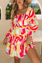 Load image into Gallery viewer, Puff Sleeve Dress | Abstract Print Smocked Square Neck
