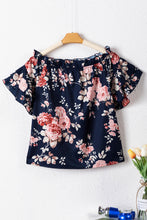 Load image into Gallery viewer, Blue Ruffle Off Shoulder Flounce Sleeve Floral Blouse | Tops/Blouses &amp; Shirts
