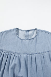 Denim Dress | Blue Ruffle Short Sleeve Tiered A-line Dress