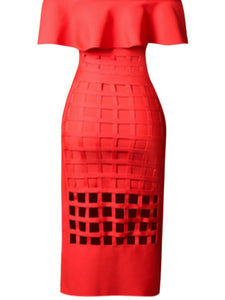 Cocktail Dress | Layered Off-Shoulder Cutout Slit Midi Dress