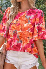 Load image into Gallery viewer, Fiery Red Floral Print Wide Sleeve Blouse | Tops/Blouses &amp; Shirts
