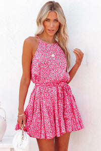 Pink Leopard Print Sleeveless Mini Dress with Waist Tie | Dresses/Mini Dresses