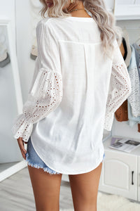 White Rekindle Eyelet Button Up Top