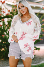 Load image into Gallery viewer, White Floral Print Lightweight Knit Hooded Sweater | Tops/Sweaters &amp; Cardigans
