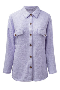 Shirt Jacket | Purple Plush Button Down Pocket