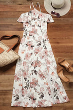 Load image into Gallery viewer, White Floral Slit Ruffled Halterneck Maxi Dress
