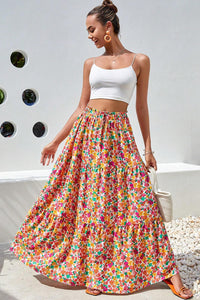 Yellow Boho Floral Print Tiered Long Skirt | Bottoms/Skirts & Petticoat