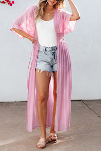 Pink Maxi Kimono | Light Pink Lace Open Front Kimono