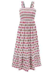 Womens Dress | Smocked Printed Square Neck Sleeveless Dress | Dress