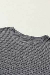 Gray Waffle Knit High Slits Oversized Top | Tops/Long Sleeve Tops