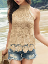 Load image into Gallery viewer, White Lace Tank Top | Tied Mock Neck Blouse
