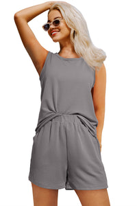 Medium Grey Corded Sleeveless Top and Pocketed Shorts Set | Two Piece Sets/Short Sets