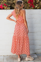 Load image into Gallery viewer, Maxi Dress | Fiery Red Bohemian One Shoulder Side Slit Dress
