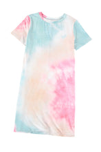 Load image into Gallery viewer, Multicolor Tie Dye Oversized Slit Tee Dress | Dresses/T Shirt Dresses
