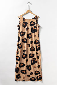 Maxi Dress | Leopard Split Open Back Sleeveless Dress