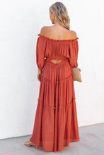 Load image into Gallery viewer, Maxi Dress | Orange Off Shoulder Balloon Sleeve Ruffled
