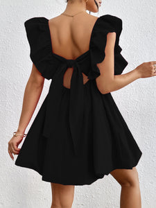 Mini Dress | Ruffled V-Neck Cap Sleeve Dress