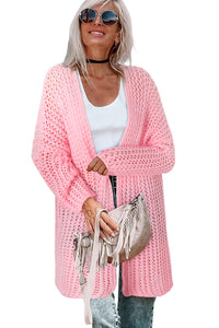 Pink Open Knit Long Sleeve Oversized Cardigan | Tops/Sweaters & Cardigans