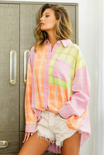 Load image into Gallery viewer, Color Block Top | Plaid Color Block Raw Hem Shirt
