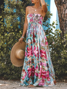 Maxi Dress | Smocked Printed Sleeveless Maxi Dress