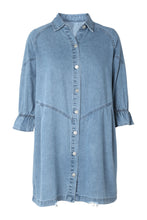 Load image into Gallery viewer, Sky Blue Buttoned Long Sleeve Denim Mini Dress | Dresses/Mini Dresses
