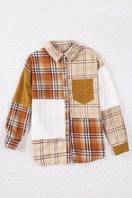 Load image into Gallery viewer, Orange Plaid Color Block Patchwork Shirt Jacket with Pocket | Outerwear/Jackets
