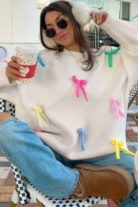 Colorful Bow Knot Crewneck Oversize Sweater