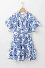 Load image into Gallery viewer, Floral Print Dress | Blue Vintage Wide Ruffled Sleeve Dress
