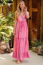 Load image into Gallery viewer, Pink Western Printed Tassel Tie V Neck Wrap Maxi Dress | Dresses/Maxi Dresses
