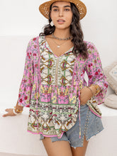 Load image into Gallery viewer, Tie Neck Bohemian Blouse | Plus Size Three-Quarter Sleeve Top
