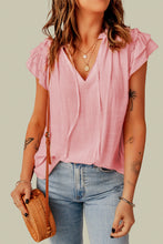 Load image into Gallery viewer, Pink Tiered Ruffled Drawstring V Neck Top | Tops/Tops &amp; Tees
