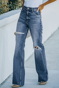 Sky Blue High Rise Ripped Straight Legs Loose Jeans | Bottoms/Jeans